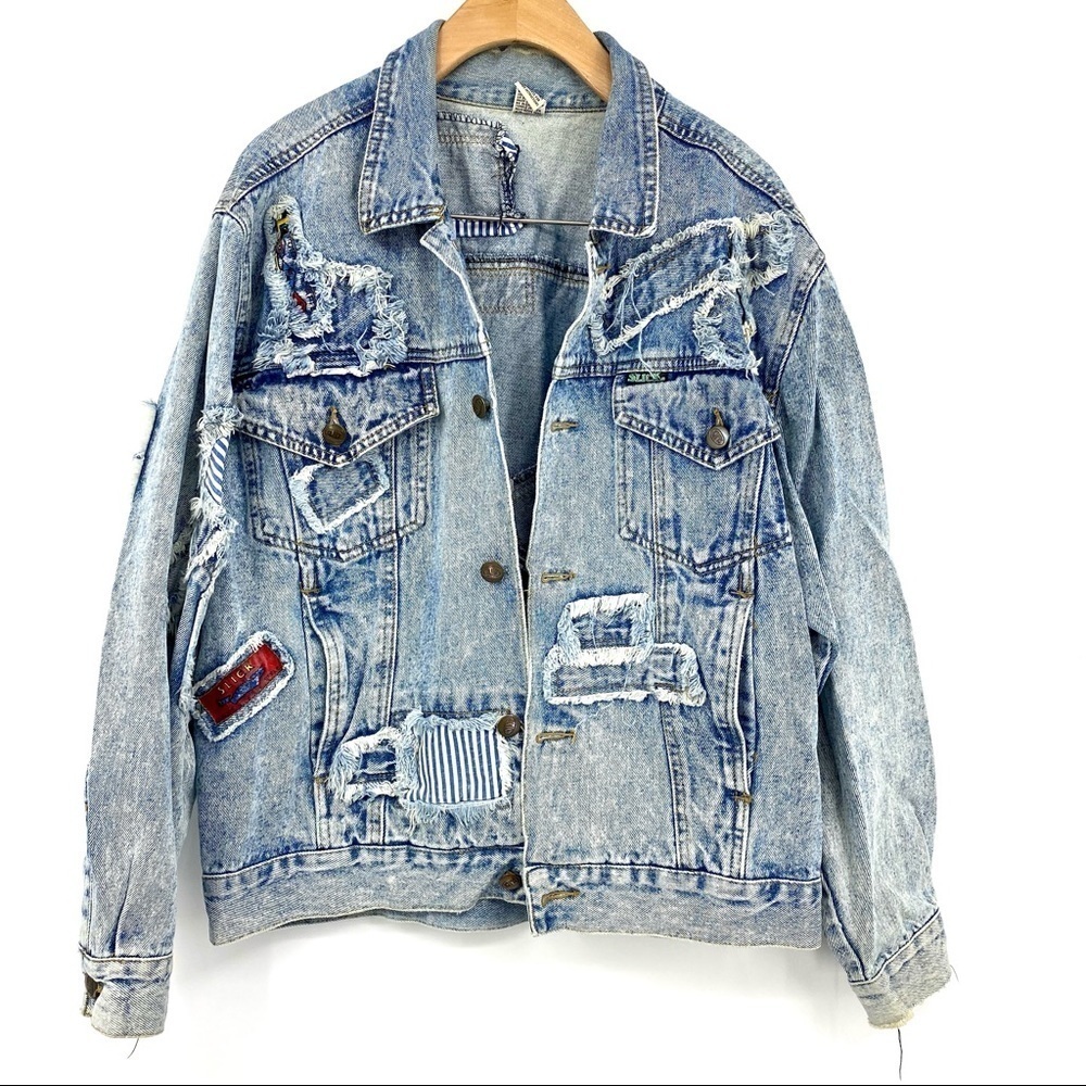 Vintage acid washed Slick Jeans denim patch jacket